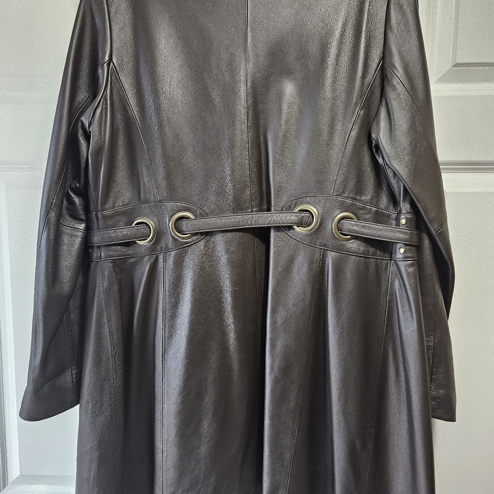 Dark Brown Leather Coat - Picture 5 of 6